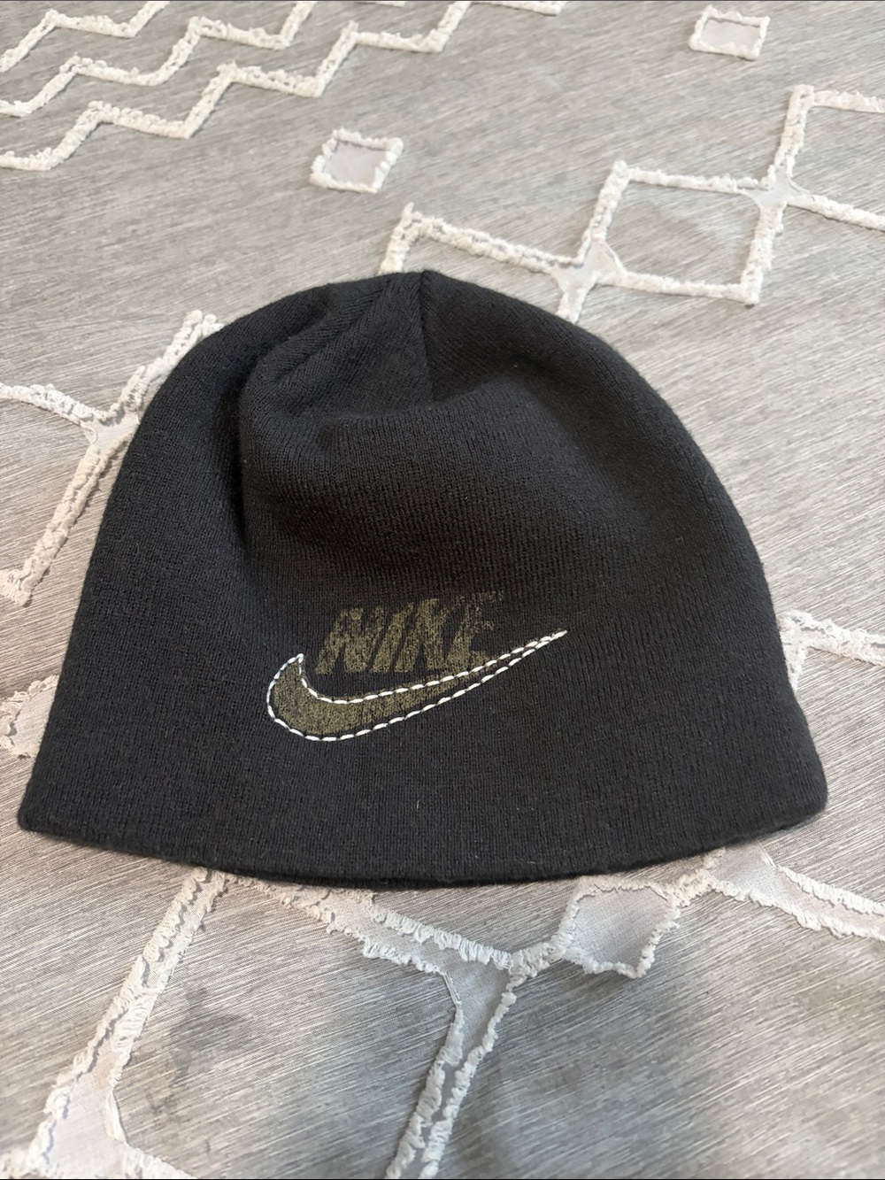 Nike Black Beanie with Olive Accent Swoosh